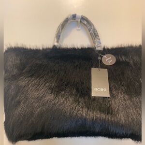 BCBG Black Faux Fur Tote Bag